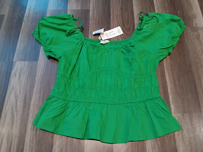 Sim & Sam Women's XL size green color puff sleeve crop top blouse NWT | eBay