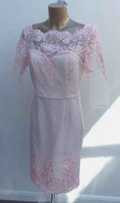 NEU Chi Chi Ziah Damen-Midikleid rosa Spitze Netz durchsichtig Anlass Größe 12