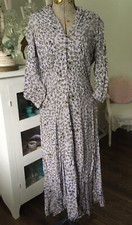 VTG 1940s Lavender ART DECO Floral DAISY Rayon Print DRESS RHINESTONE Buttons