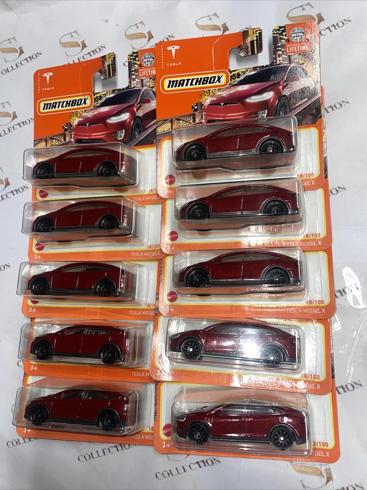 Matchbox Tesla Model X RED Short Card NEW Mattel EV Lot 10 - Image 2 of 4