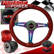 Extender Quick Release + Sparkle Red Neo Chrome Steering Wheel For 93-97 Del Sol