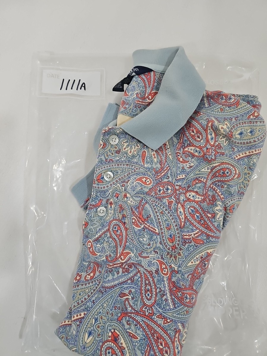 Land's End polo shirt vintage 90s Men's M blue paisley short