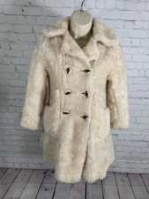 VTG 60 s 70 s Doby Malden Mills Double Breasted White Faux Fur Coat Girls XL