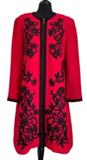 Carlisle Collection Red And Black Tweed Embroidered Detail Coat Size 18