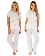 Slenderella Short Sleeve Pyjamas Leaf Print 100 Jersey Cotton Pajamas PJs