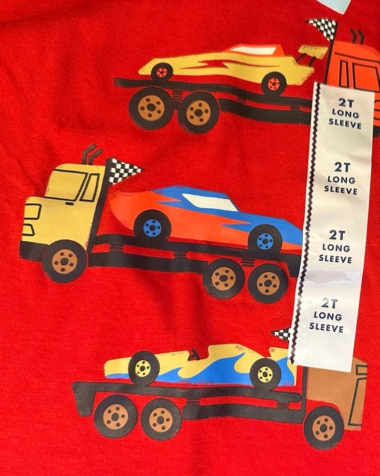 Camisetas Cat&Jack niños talla 2T 1 dinosaurio negro y 1 coche de carreras rojo, manga larga Foto 2 de 4