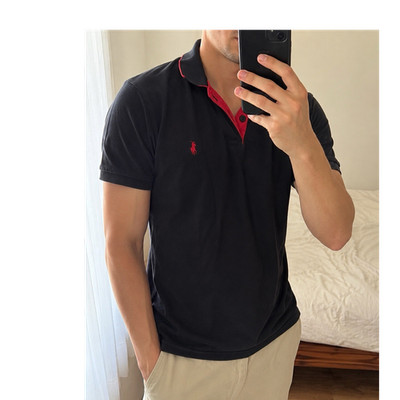 Ralph Lauren Polo Herren L Schwarz Rot Button-Down Kragen Logo Kurzarm