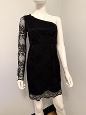 New Look Black Lace One Sleeve Off Shoulder Strapless Dress Uk Size 8 NEW Party
