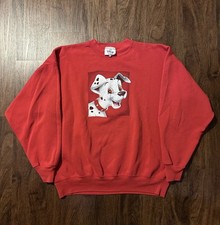 Vintage Disney 101 Dalmatians Crewneck Sweatshirt Sz XL Red 90s Embroidered.