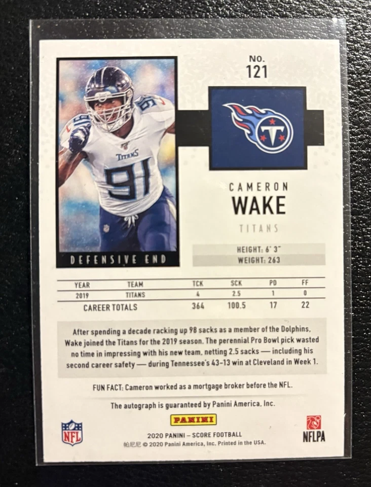 2020 Score Cameron Wake Green Auto /6 SSP Titans Dolphins No. 121 Rare - Image 2 of 2