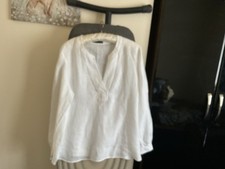 Ladies M & S White Linen Tunic Top Size 16 Excellent Condition Washed. Lovely