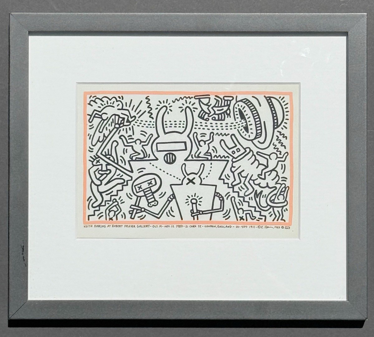 KEITH HARING 1983 ART HAND SIGNED POP ART LITHO/DATED/CERTIFICATE