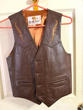 H H Leather Men's Brown Leather Vest, Size 38 Regular, MPN 60723 vintage