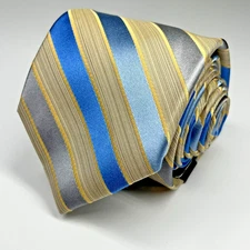 Van Heusen Silk Men's Necktie Fashion Spinner Cold Spring Gold Blue Striped 58"