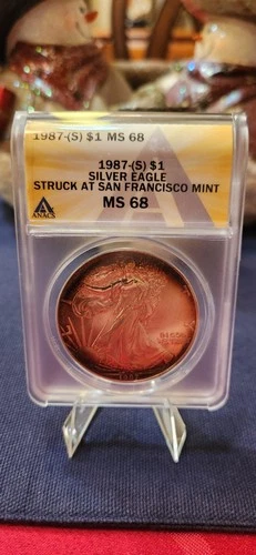 1987-(S) $1 American Silver Eagle ANACS MS68 – Struck at San Francisco – 1 oz...