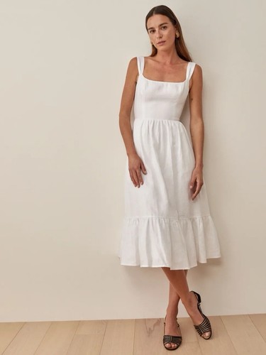 Reformation White Bucatini Linen Midi Dress Size 0