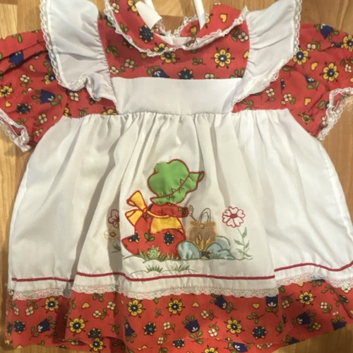 CradleTogs Girls Red Floral Short Sleeve Dress White Apron Style Vintage