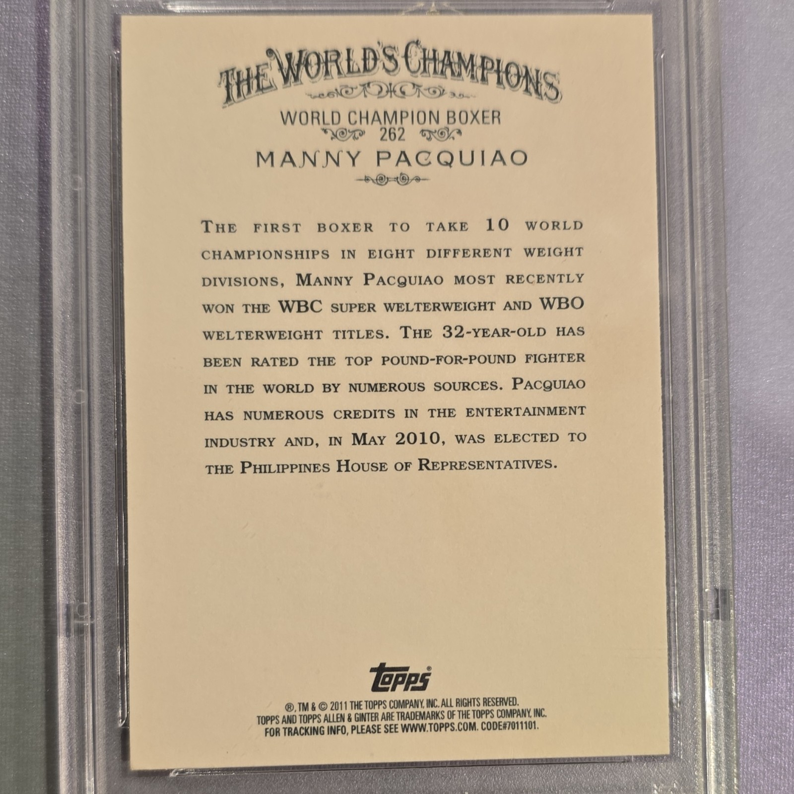 Topps 2011 Allen & Ginter's Manny Pacquiao #262 Rookie Base PSA 10 Boxing Card view 4