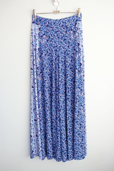 Tigerlily Pants size 10 Blue Mosaic Tribal Floral Palazzo Wide Leg Stretch Boho