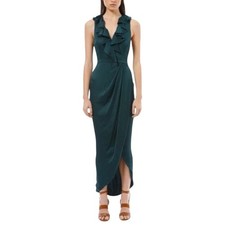 Shona Joy Plunge Frill Faux Wrap Green Sleeveless V-Neck Dress Gown 2