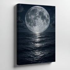 Full Moon Ocean Night Sky Canvas Wall Art Large Lunar Landscape Wall Decor Print
