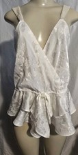 Vtg Victoria's Secret Gold Label Satin Pearl Strap White Teddy Ruffle Bridal M/L
