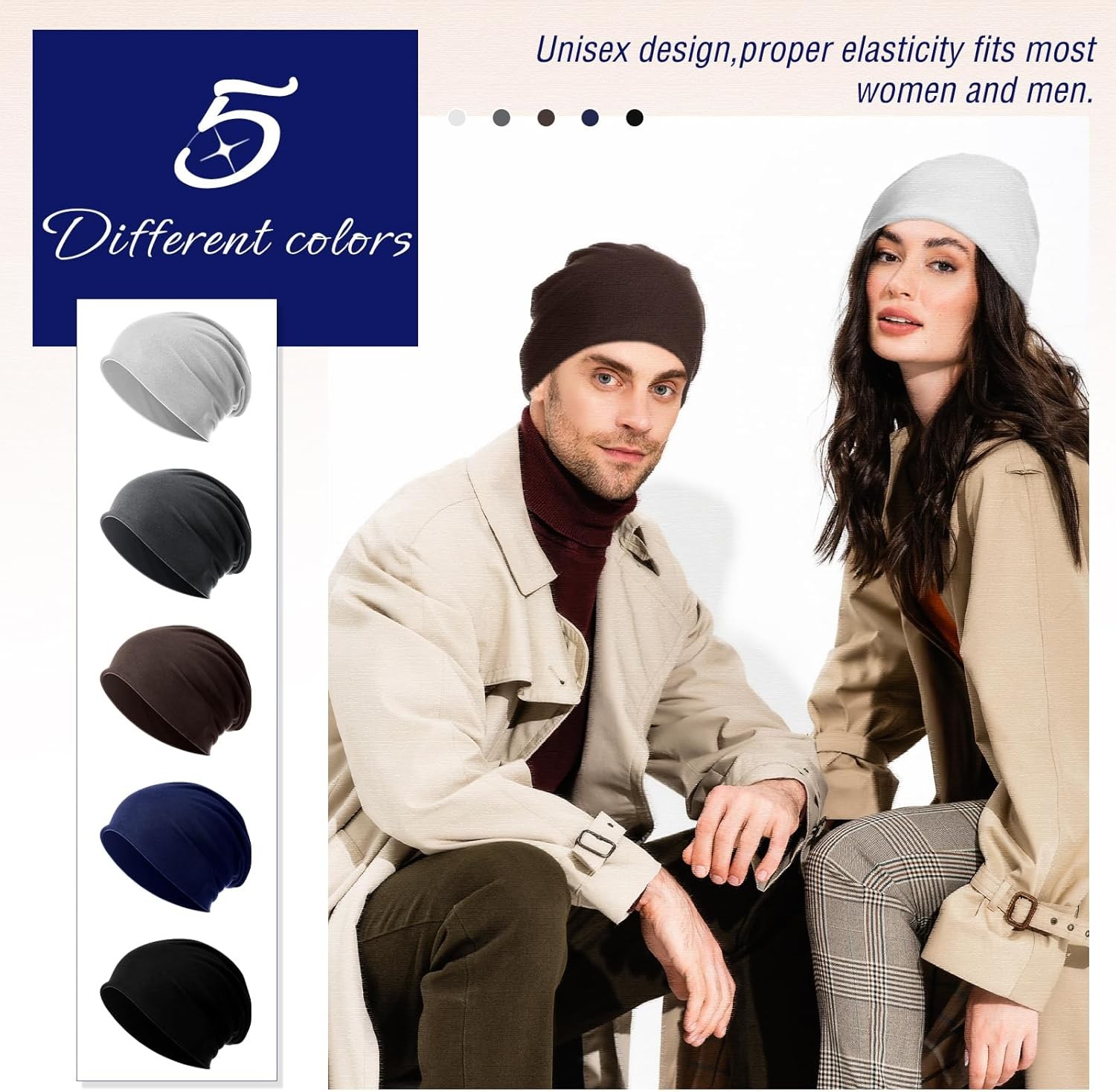 Syhood 5 Pcs Unisex Slouchy Beanie Hats for Men One Size, Classic Colors 