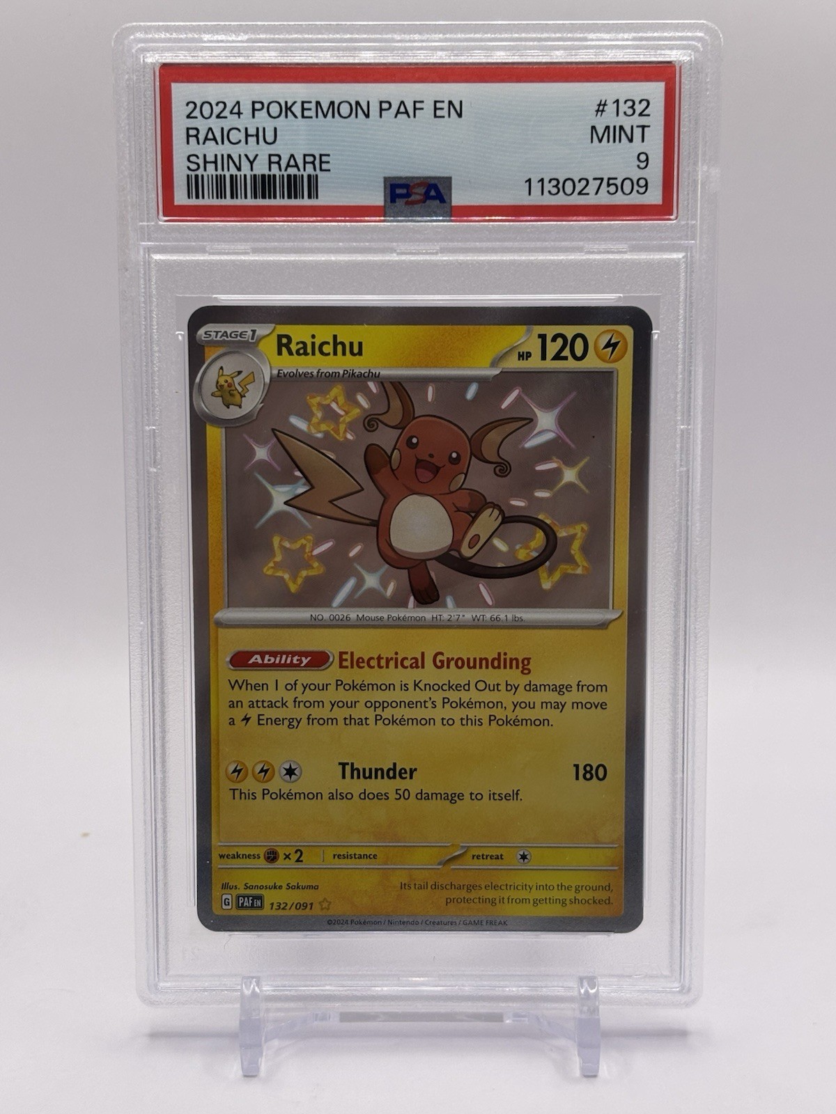 Pokemon Raichu PAF #132 Baby Shiny PSA 9 Grading Paldean Fates Schicksale