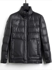 Men's Genuine Leather Down Jacket Winter New Stand Collar Short Leather Jackets