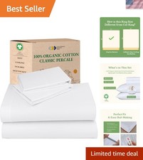 King Size Organic Cotton Sheets Set - Crisp Percale, Deep Pocket Luxury Bedding