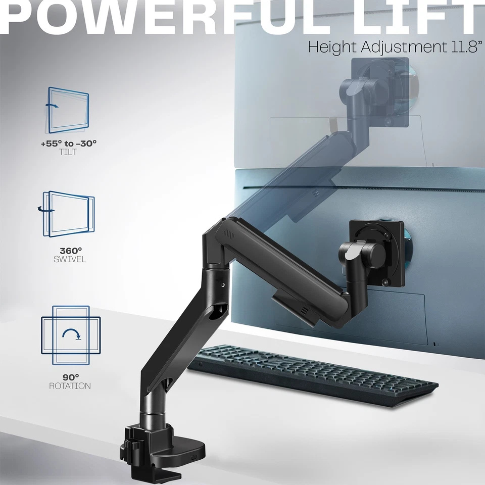 VIVO Black Pneumatic Arm Single Ultrawide Computer Monitor Desk Mount - Image 3 of 4