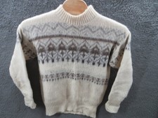 Vintage Alafoss Icewool Iceland Nordic Wool Sweater Beige Fair Isle Sz Medium