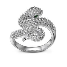 LARGE SPARKLING 925 STERLING SILVER AND CZ SNAKE SERPENT RING SIZE 8