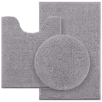 Grey Bathroom Rugs Sets 3 Piece, Chenille Bath Rugs Soft Absorbent Non Slip W...