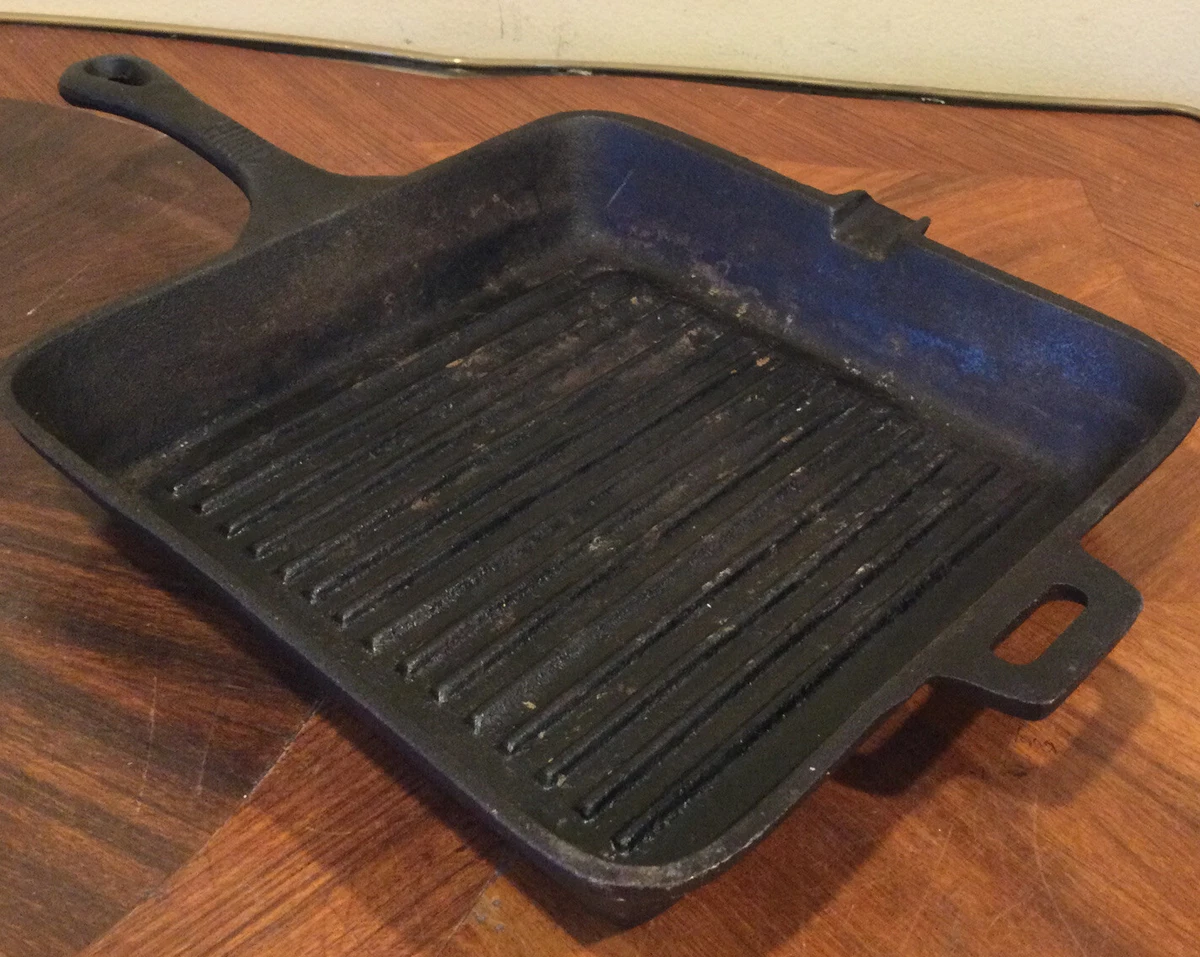 Vintage Cast Iron Grill Pan Square Skillet 