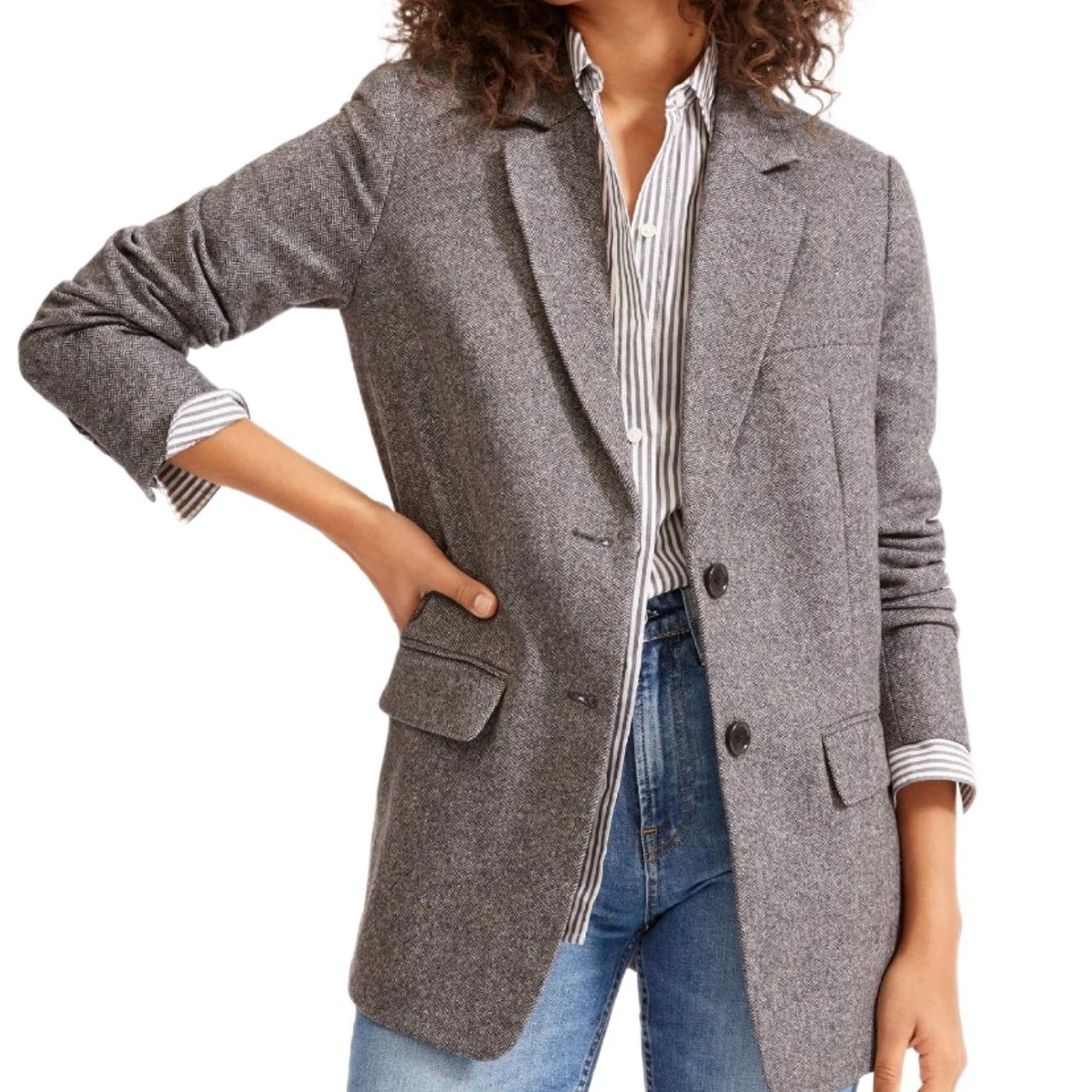 EVERLANE Women s Grey Herringbone Wool The Oversized Blazer 23071