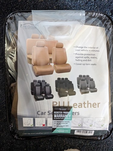 FH GROUP FH-PU002115 Classic PU Leather Car Seat Covers Split Bench Tan NEW - Picture 3 of 5