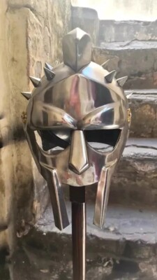 Gladiator Maximus Helm Stahl Silber Roman German Sallet Cosplay Larp Vintage