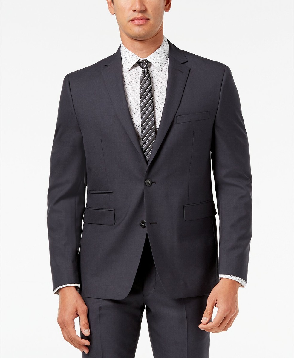 $884 Vince Camuto Men 42r Slim Fit Wool Suit Gray Solid Jacket