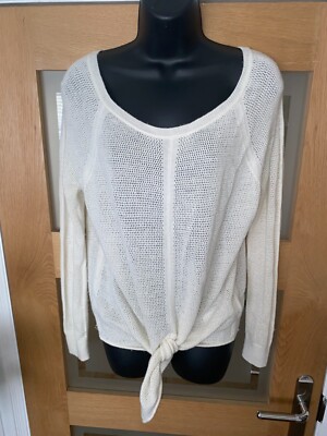 PRACHTVOLLER CREMEFARBENER PULLOVER MIT BINDEBAND VORNE GRÖSSE XS