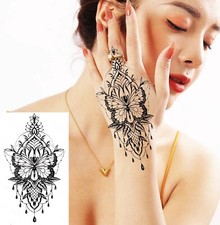 Henna Large Temporary Tattoo Sticker Floral Black Tattoo Body Art 10x21 cm
