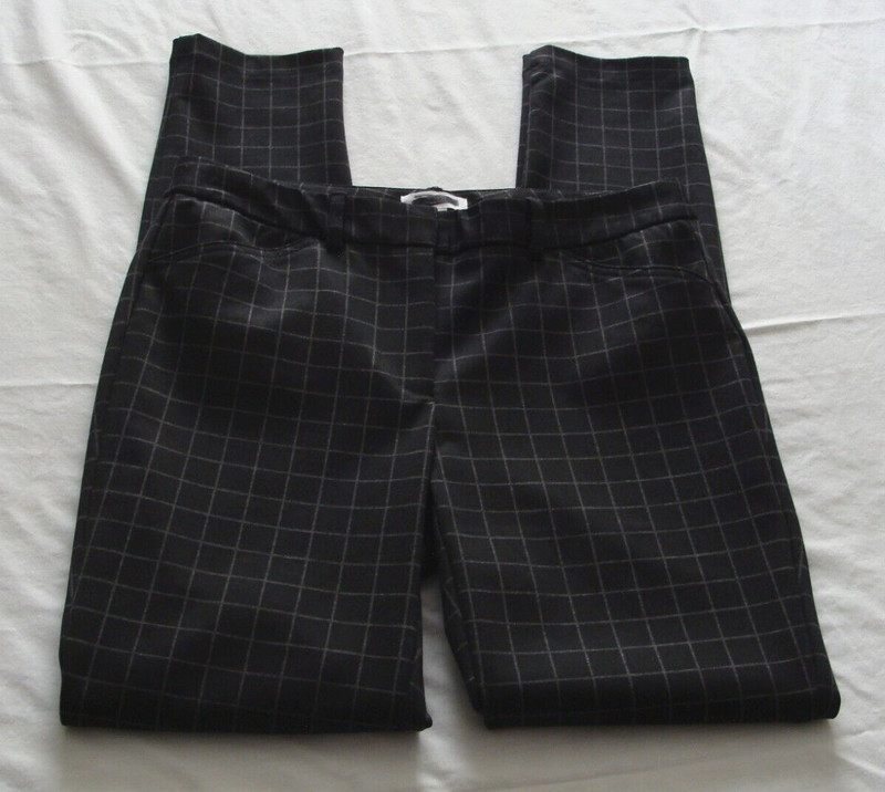 CK CALVIN KLIEN Charcoal Gray Window Pane Check Skinny Pant Sz 4 (29.5 In)