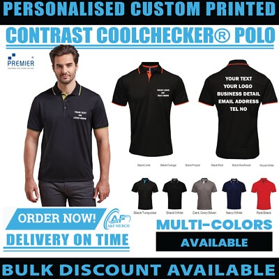 Personalisierter maßgeschneiderter Premier Contrast CoolChecker Polo Freizeit Kurzarm PR618