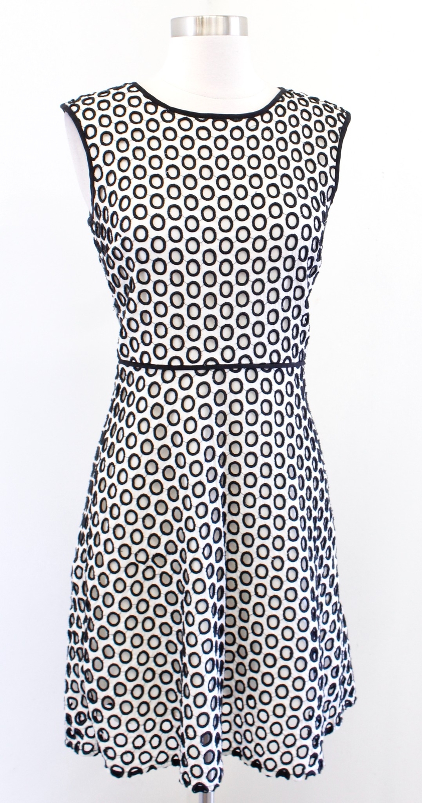 J Crew Off White Black Punched Out Eyelet Embroidered Dress Fit and