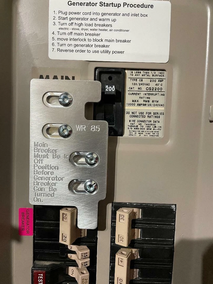 Kit de enclavamiento de generador, martillo cortador panel de 200 amperios con interruptor principal vertical Foto 3 de 4