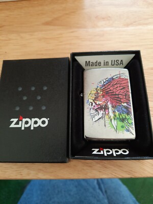 NIB ZIPPO- SKULL WITH HEADDRESS DESIGN- # 49111- SEALED 
