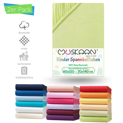 MÜSKAAN 2er Pack Kinder Baby Jersey Spannbettlaken Betttuch 100% Baumwolle 70x140
