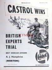 Anuncio de aceite de motor Castrol 1955 - Sidecar A J Humphries 'British Experts Trial'