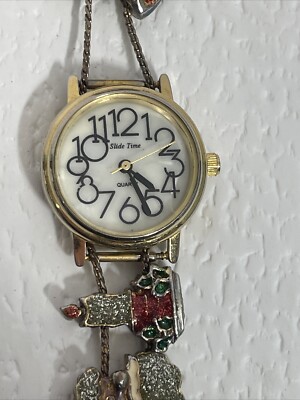 Christmas Charm Wrist Watch Slide Time Bracelet Running Great New Battery