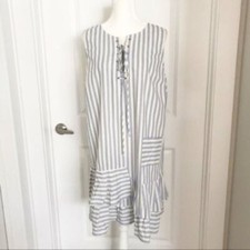 ASOS Curve | Blue and White Striped Sleeveless Shift Dress Ruffle Hem Sz. 16 NWT
